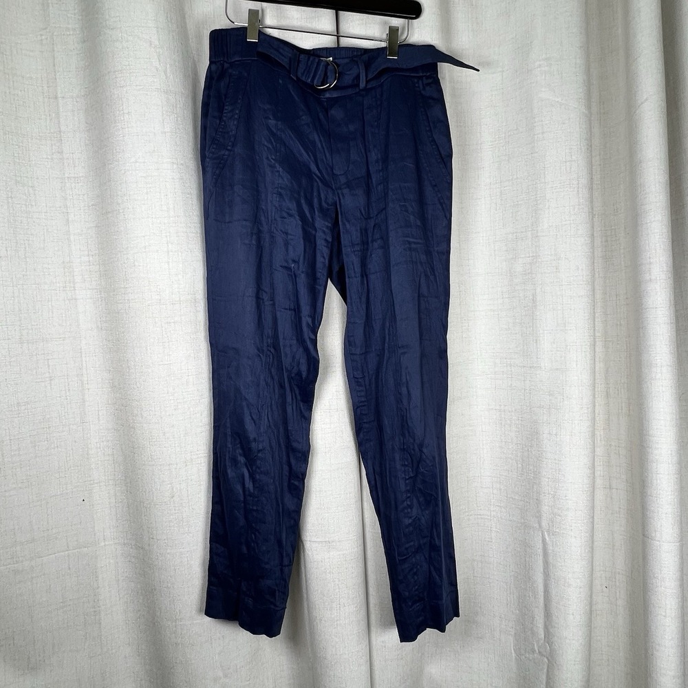 Vince Belted Linen Blend Pants Blue  Women's‎ 6 Minimalist Career Pockets
